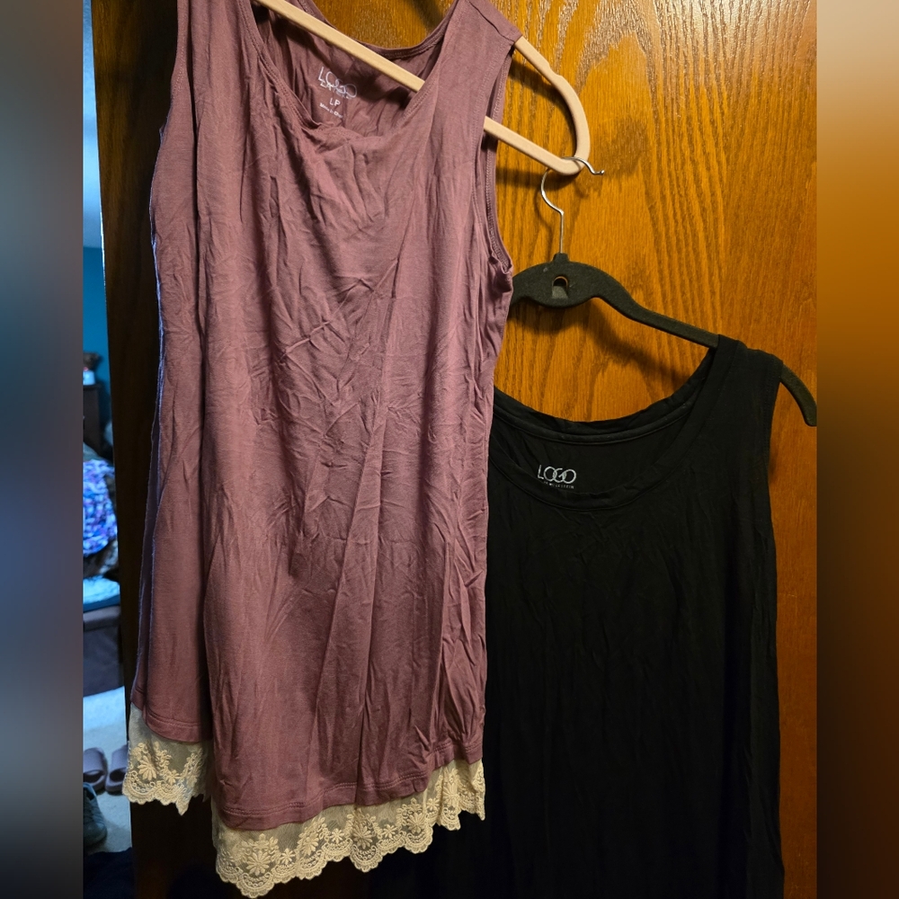 LOGO by Lori Goldstein Tank Tops - Black and Mauve
